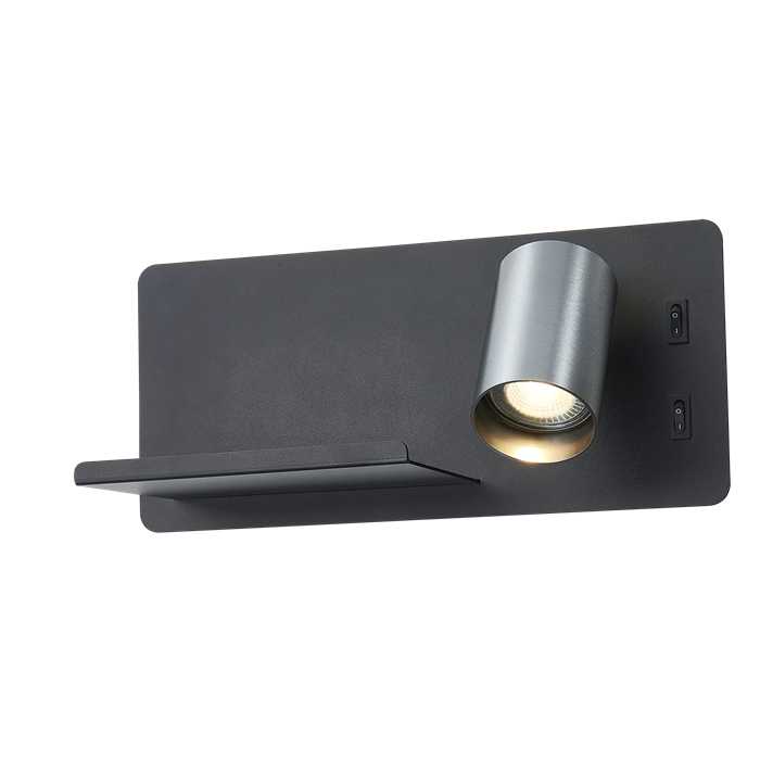 APPLIQUE DROITE "DUSK" GU10+7W 827 NOIR/ACIER +INTERRUPTEUR ET USB APPLIQUE DROITE "DUSK" GU10+7W 827 NOIR/ACIER +INTERRUPTEUR ET USB