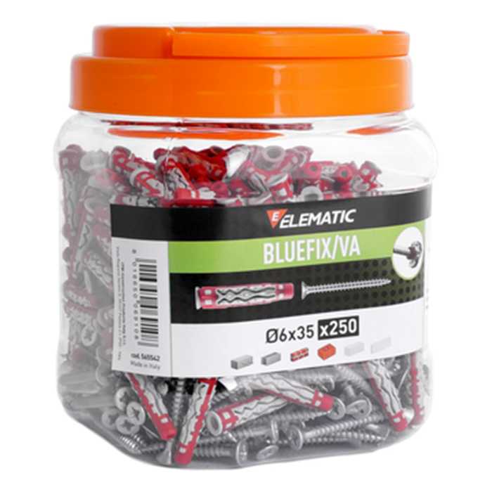 CHEVILLES BLUEFIX 6X35MM + VIS PZ (250PC) CHEVILLES BLUEFIX 6X35MM + VIS PZ (250PC)