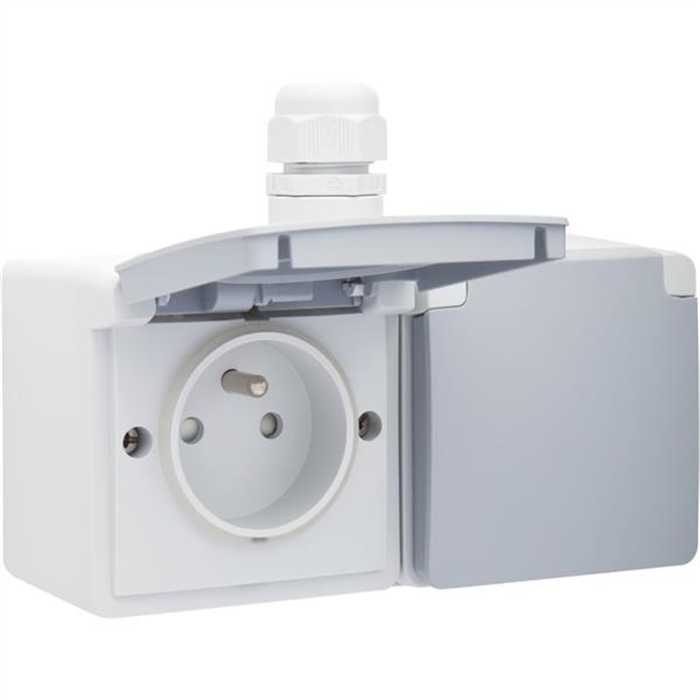 HYDRO - PRISE DOUBLE HORIZONTAL 2P+T 1 ENTREE GRIS IP55 HYDRO - PRISE DOUBLE HORIZONTAL 2P+T 1 ENTREE GRIS IP55