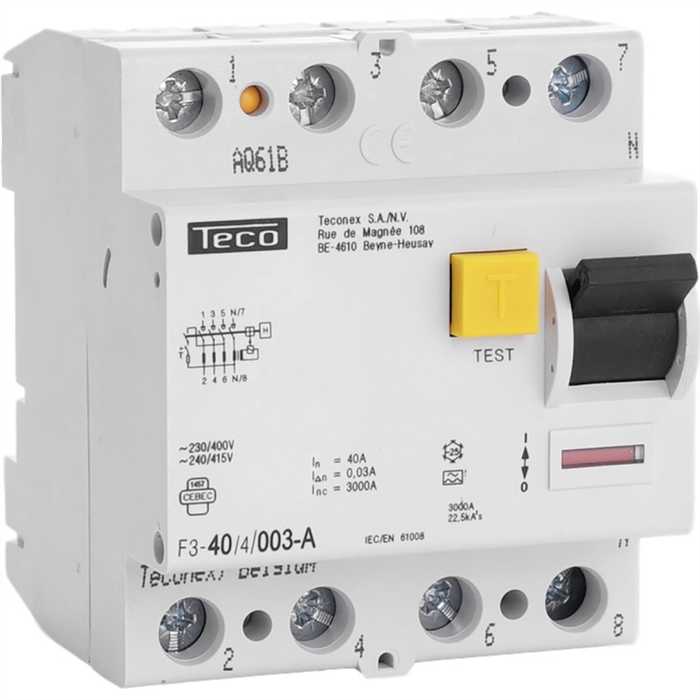 INTERRUPTEUR DIFFERENTIEL TC 4P 40A 30MA TYPE A INTERRUPTEUR DIFFERENTIEL TC 4P 40A 30MA TYPE A